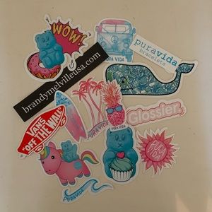14 Stickers (Pura Vida, Sugar Bear Hair, Glossier)